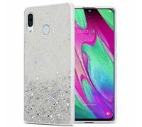 cadorabo Etui Compatible avec Le Samsung Galaxy A40 en Transparent avec Paillettes - Housse de Protection en Silicone TPU Flexible avec Paillettes Scintillantes - Ultra Slim Back Case