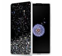 cadorabo Etui Compatible avec Le Samsung Galaxy S9 en Noir avec Paillettes - Housse de Protection en Silicone TPU Flexible avec Paillettes Scintillantes - Ultra Slim Back Case