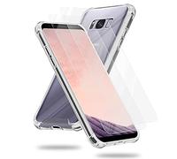 cadorabo Étui et 2 Verres de Protection Trempés compatibles avec Samsung Galaxy S8 Plus dans Transparent - Coque avec Bord en Silicone TPU et Dos en Verre Acrylique - Étui Arrière Rigide Hybride