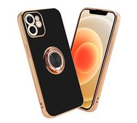 cadorabo Housse Compatible avec Apple iPhone 11 en Glossy Noir - Or avec Anneau - Étui de Protection en Silicone TPU, avec Protection pour Appareil Photo et Support Voiture magnétique