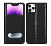 cadorabo Housse Compatible avec Apple iPhone 11 Pro en Noir COMÈTE - Coque de Protection avec Fermeture magnétique, Fonction de Support et 2 fenêtres de visualisation