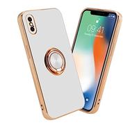 Cadorabo Housse Compatible Avec Apple Iphone X / Xs En Glossy Blanc - Or Avec Anneau - Étui De Protection En Silicone Tpu Flexible, Avec Protection Pour Appareil Photo Et Support Voiture Magnétique