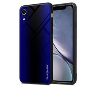 cadorabo Housse Compatible avec Apple iPhone XR - Aspect rayé en Cobalt Violet - Coque de Protection en Silicone TPU et Dos en Verre trempé