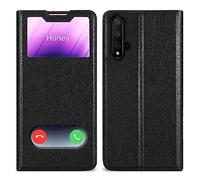 cadorabo Housse Compatible avec Honor 20 / 20S / Huawei Nova 5T en Noir COMÈTE - Coque de Protection avec Fermeture magnétique, Fonction de Support et 2 fenêtres de visualisation