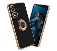 Cadorabo Housse Compatible avec Honor 20 Pro en Glossy Noir - Or avec Anneau - Étui de Protection en Silicone TPU, avec Protection pour Appareil Photo et Support Voiture magnétique