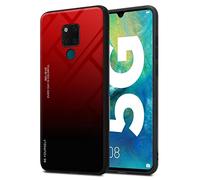 cadorabo Housse Compatible avec Huawei Mate 20 en Rouge - Noir - Coque de Protection Bicolore en Silicone TPU et Dos en Verre trempé