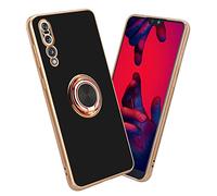 cadorabo Housse Compatible avec Huawei P20 Pro / P20 Plus en Glossy Noir - Or avec Anneau - Étui de Protection en Silicone TPU, avec Protection pour Appareil Photo et Support Voiture magnétique