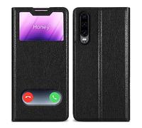 cadorabo Housse Compatible avec Huawei P30 en Noir COMÈTE - Coque de Protection avec Fermeture magnétique, Fonction de Support et 2 fenêtres de visualisation