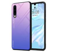 cadorabo Housse Compatible avec Huawei P30 en Rose - Bleu - Coque de Protection Bicolore en Silicone TPU et Dos en Verre trempé