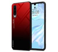 cadorabo Housse Compatible avec Huawei P30 en Rouge - Noir - Coque de Protection Bicolore en Silicone TPU et Dos en Verre trempé