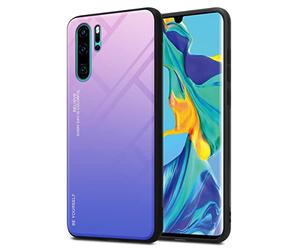 cadorabo Housse Compatible avec Huawei P30 Pro en Rose - Bleu - Coque de Protection Bicolore en Silicone TPU et Dos en Verre trempé