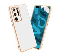 cadorabo Housse Compatible avec Huawei P40 Pro / P40 Pro+ en Glossy Blanc - Or - Étui de Protection en Silicone TPU Flexible et avec Protection pour Appareil Photo