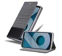 cadorabo Housse Compatible avec LG Q6 / G6 Mini en Gris Noir - Étui de Protection avec Fermeture magnétique, Fonction de Support et Compartiment pour Carte