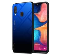cadorabo Housse Compatible avec Samsung Galaxy A10e / A20e en Bleu - Noir - Coque de Protection Bicolore en Silicone TPU et Dos en Verre trempé
