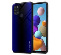 cadorabo Housse Compatible avec Samsung Galaxy A21s - Aspect rayé en Cobalt Violet - Coque de Protection en Silicone TPU et Dos en Verre trempé