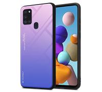 cadorabo Housse Compatible avec Samsung Galaxy A21s en Rose - Bleu - Coque de Protection Bicolore en Silicone TPU et Dos en Verre trempé