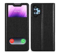 cadorabo Housse Compatible avec Samsung Galaxy A32 4G en Noir COMÈTE - Coque de Protection avec Fermeture magnétique, Fonction de Support et 2 fenêtres de visualisation