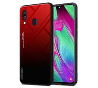 cadorabo Housse Compatible avec Samsung Galaxy A40 en Rouge - Noir - Coque de Protection Bicolore en Silicone TPU et Dos en Verre trempé