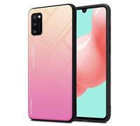 cadorabo Housse Compatible avec Samsung Galaxy A41 en Jaune - Rose - Coque de Protection Bicolore en Silicone TPU et Dos en Verre trempé