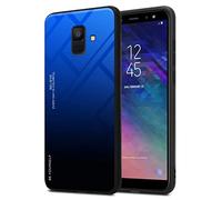 cadorabo Housse Compatible avec Samsung Galaxy A6 2018 en Bleu - Noir - Coque de Protection Bicolore en Silicone TPU et Dos en Verre trempé