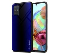 cadorabo Housse Compatible avec Samsung Galaxy A71 4G - Aspect rayé en Cobalt Violet - Coque de Protection en Silicone TPU et Dos en Verre trempé