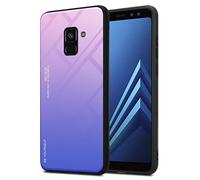 cadorabo Housse Compatible avec Samsung Galaxy A8 2018 en Rose - Bleu - Coque de Protection Bicolore en Silicone TPU et Dos en Verre trempé