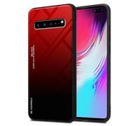 cadorabo Housse Compatible avec Samsung Galaxy S10 5G en Rouge - Noir - Coque de Protection Bicolore en Silicone TPU et Dos en Verre trempé