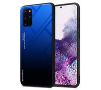 cadorabo Housse Compatible avec Samsung Galaxy S20 Plus en Bleu - Noir - Coque de Protection Bicolore en Silicone TPU et Dos en Verre trempé