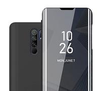 cadorabo Housse Compatible avec Xiaomi RedMi 9 en Tourmaline Noir - Clear View étui de Protection Miroir avec Fonction de Support Protection à 360 degrés