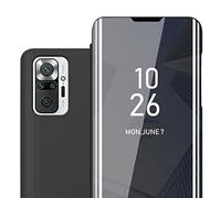 cadorabo Housse Compatible avec Xiaomi RedMi Note 10 Pro en Tourmaline Noir - Clear View étui de Protection Miroir avec Fonction de Support Protection à 360 degrés