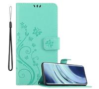 Cadorabo Housse pour Xiaomi Mi 11 5G en FLORAL TURQUOISE Housse de protection au design floral avec fermeture magnétique, fonction de support et porte-cartes Flip Case Flower Cover Etui Handy Klapp Hü