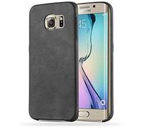 cadorabo Samsung Galaxy S6 Edge Coque Plastique Dur Vintage Similicuir en Noir Vintage - Housse de Protection Rigide Ultra Mince - Etui Hard Case Cover Ultra Slim Fine Bumper