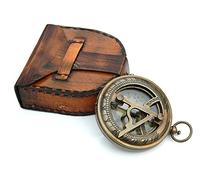Cadran solaire, boussole en laiton avec étui en cuir fait main.