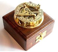 Cadran Solaire Boussole en Laiton Massif - Cadran Solaire de Poche - West London avec boîte en Bois Rustique Vintage - Décoration d'intérieur - Cadeaux