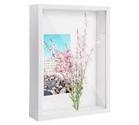Cadre 3D Profond A4, 22,7 x 31,4cm Cadre Profondeur, Cadre Photo 3D à Remplir, Cadre de Boîte D'Ombre, Cadre D'Objet en Bois, Cadre Vitrine Profond pour Fleurs Médailles Souvenirs Photos (Blanc 5CM)