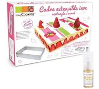 Cadre à pâtisserie extensible rectangle + 1 poudre alimentaire irisée dorée Scrapcooking