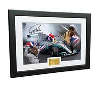 Cadre avec photo et autographe au format A4 signé par Lewis Hamilton de l’écurie Mercedes-AMG Petronas, édition spéciale quadruple champion du monde, sport mécanique, Formule 1 (30 x 20 cm)