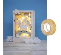 Cadre bois à motif 3D Licorne 20 x 30 cm + masking tape doré à paillettes 5 m Beige