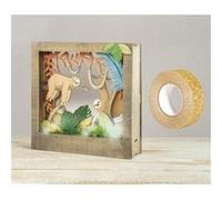 Cadre bois à motif 3D Paresseux 24 x 24 cm + masking tape doré à paillettes 5 m