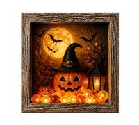 Cadre Boîte À Souvenirs Halloween 21,6 x 21,6 cm En Bois Lumineux Rustique