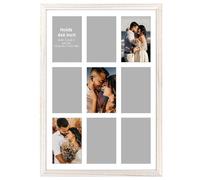 Cadre collage en bois blanc vieilli Golden State Art 13,6 x 19,7 cm - Passe-partout blanc - Pour neuf photos 4 x 6 cm - Crochet en dents de scie