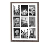 Cadre collage en bois marron vieilli Golden State Art 13,6 x 19,7 cm - Passe-partout blanc - Pour neuf photos 4 x 6 cm - Crochet en dents de scie