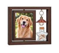 Cadre commémoratif pour chien et chat avec bouteille en verre et lumière | Pour photo de 10,2 x 15,2 cm, bois, lumineux, flacon en verre en forme d'étoile pour cheveux/cendres, cadre photo rotatif