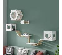 Cadre D’Escalade Mural pour Chat, Ensemble De Meubles Muraux pour Chat en Bois Massif, étagères Et Perchoirs pour Chat pour Mur, Mur D’Escalade pour Chat Bricolage pour Grim, Set C