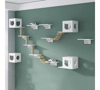 Cadre D’Escalade Mural pour Chat, Ensemble De Meubles Muraux pour Chat en Bois Massif, étagères Et Perchoirs pour Chat pour Mur, Mur D’Escalade pour Chat Bricolage pour Grim, Set F