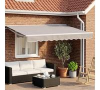 Cadre d'auvent pliant électrique en acier blanc 3x2,5 m avec panneau solaire, bras rétractables, manivelle et accessoires de montage pour terrasse et jardin