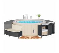 vidaXL Cadre de bain à remous noir, résine tressée, bois massif d'acacia