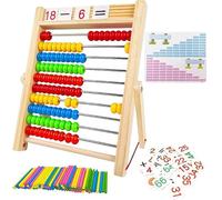 Cadre de Comptage, Boulier Abaque Enfant Bois, Montessori Jouet Boulier en Bois Enfant Mathematiques Boulier avec 100 Bâtons de Comptage et 120 Cartes Numérique