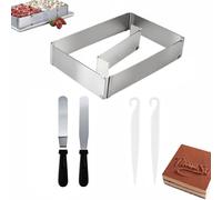 Cadre de Cuisson Rectangulaire Réglable 5 cm - Moule à Gâteau en Acier Inoxydable avec Séparateur et Spatule - Cadre Extensible pour Pâtisserie et Baking