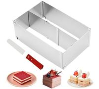 Cadre de cuisson rectangulaire réglable de 10 cm de haut - Cadre rectangulaire réglable avec séparateur et spatule - Réutilisable - En acier inoxydable - Rectangulaire - Pour pâtisserie/gâteaux à